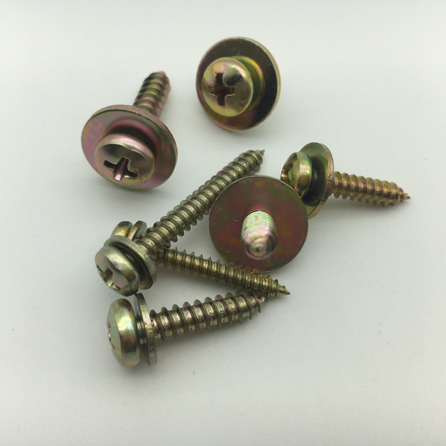 Tornillo autorroscante de cabeza plana y arandela elástica